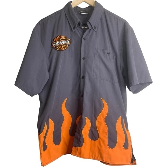 Harley-Davidson Men’s Screamin-Eagle Performance Parts Flame Button Shirt - Picture 1 of 4